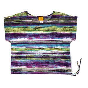 Ruby Rd Womens Short Cap Sleeve Top Blouse Shirt Striped Watercolors Cropped PS